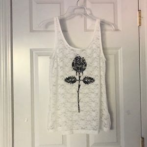 White Lace Tank Top with Rose